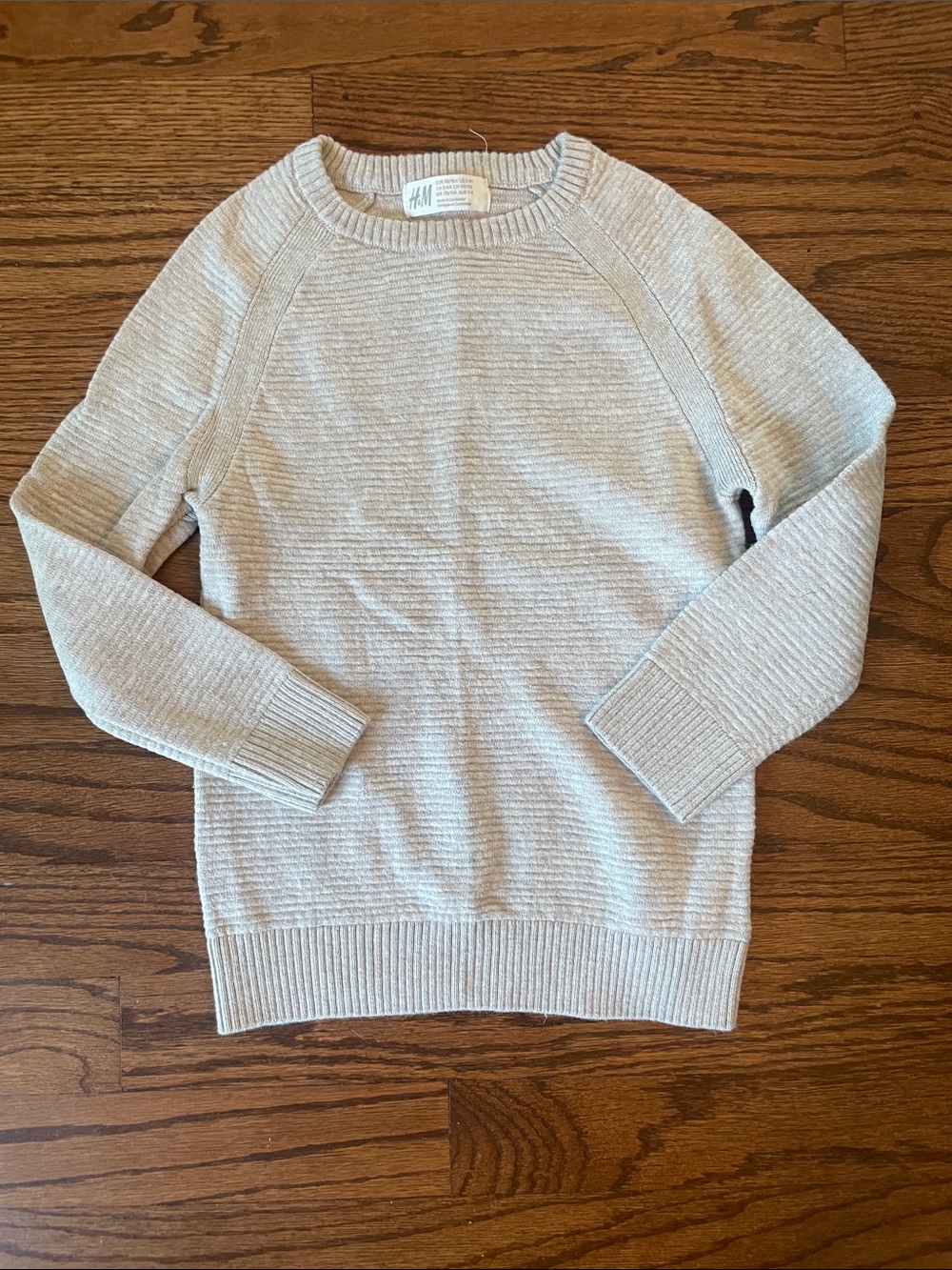 H&M Boys Light Beige Ribbed Crewneck Sweater